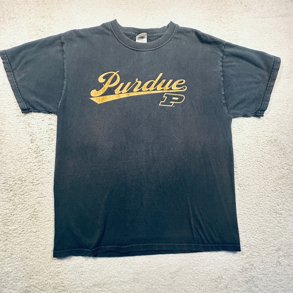 Fruit of the Loom Purdue T Shirt Mens L Black Vintage Faded Distressed Graphic